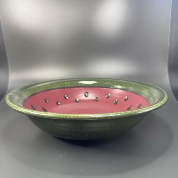 Hand Made Studio Art Pottery Deep Dish Bowl Watermelon Shaped Artist Signed VTG - Picture 15 of 15